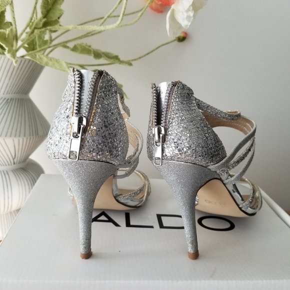 Aldo Silver Strappy Leather Heeled Sandals - Picture 4 of 7